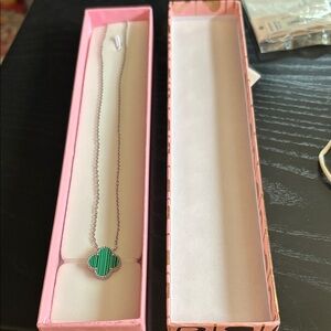 Silver and Green Clover Pendant Necklace